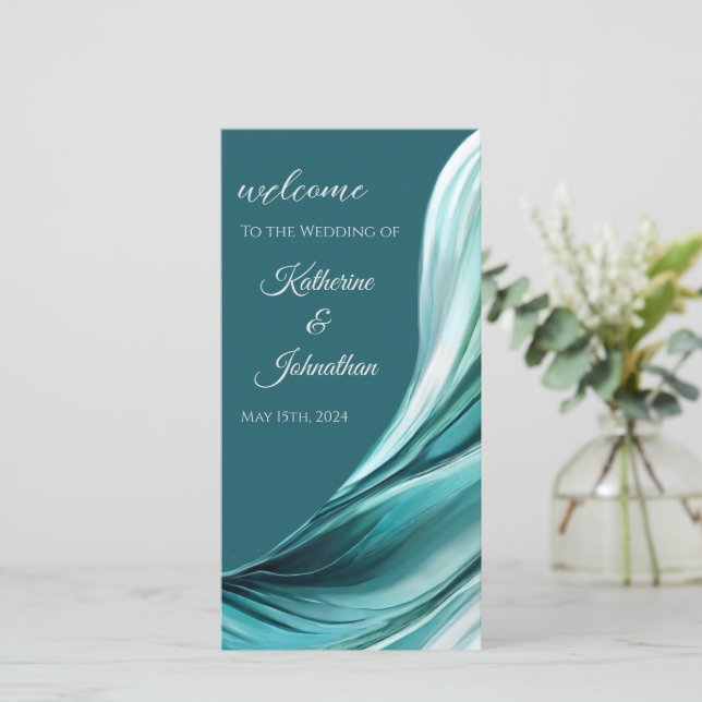 Wedding Program-Modern Abstract Emerald Green- (Standing Front)