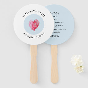 WEDDING PROGRAM modern cute fingerprint heart blue Hand Fan