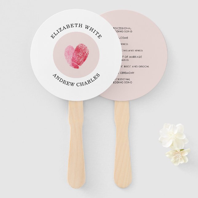 WEDDING PROGRAM modern cute fingerprint heart Hand Fan (Front and Back)