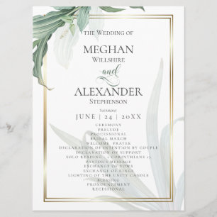 Wedding Program Modern Elegant Tropical Leaves