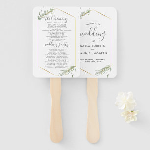 Wedding Program-Modern Gold & Foliage Frame Hand Fan