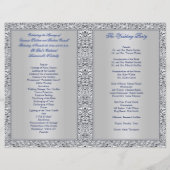 Wedding Program | Navy, Silver Floral, Hearts (Back)