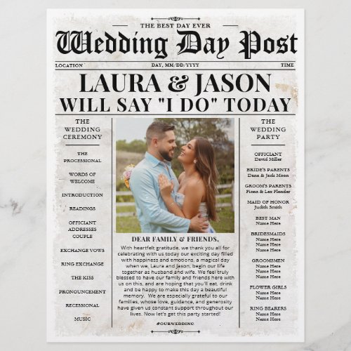 Wedding Program Newspaper Flyer with Timeline
