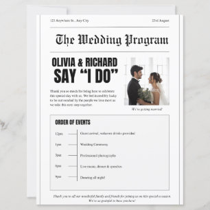 Wedding Program – Newspaper Style Front Page Desig