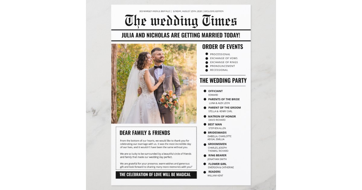 Wedding Program Newspaper Template | Zazzle