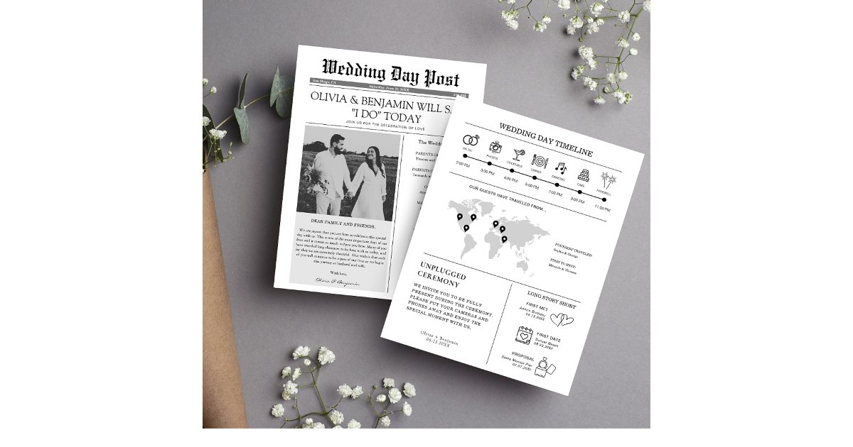Wedding Program Newspaper Timeline Flyer | Zazzle
