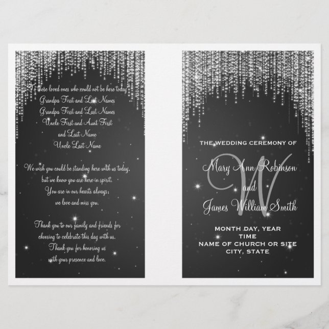 Wedding Program Night Dazzle Black (Front)