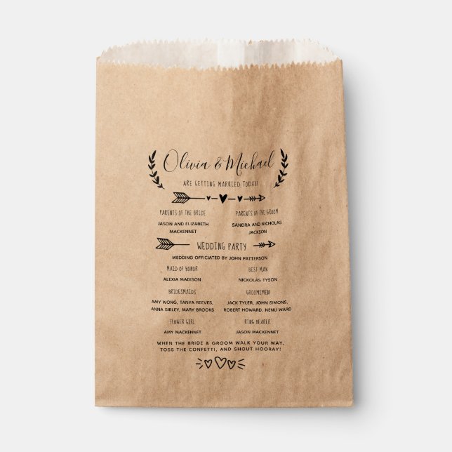 Wedding Program Order of Events Confetti Favor Bag (Front)