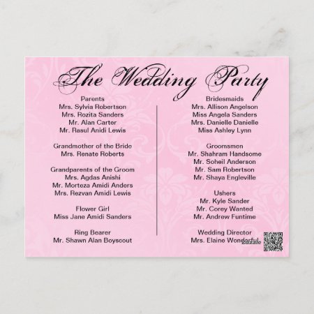 Wedding Program, Page 1 Of 2. Postcard