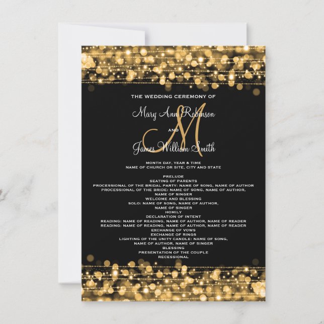 Wedding Program Party Sparkles Gold (Front)