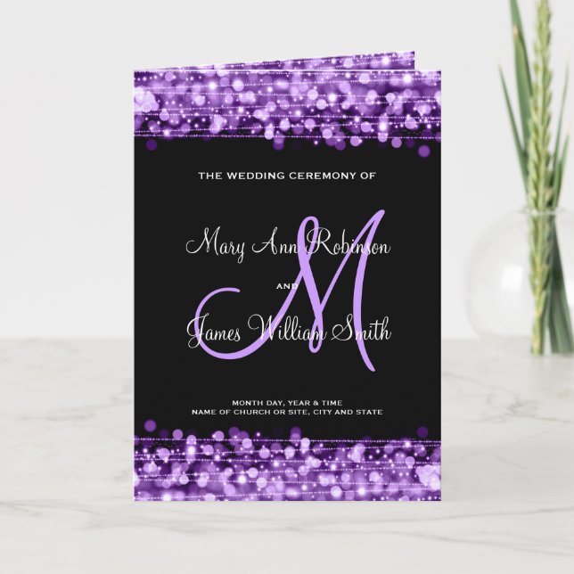 Wedding Program Party Sparkles Purple (Front)