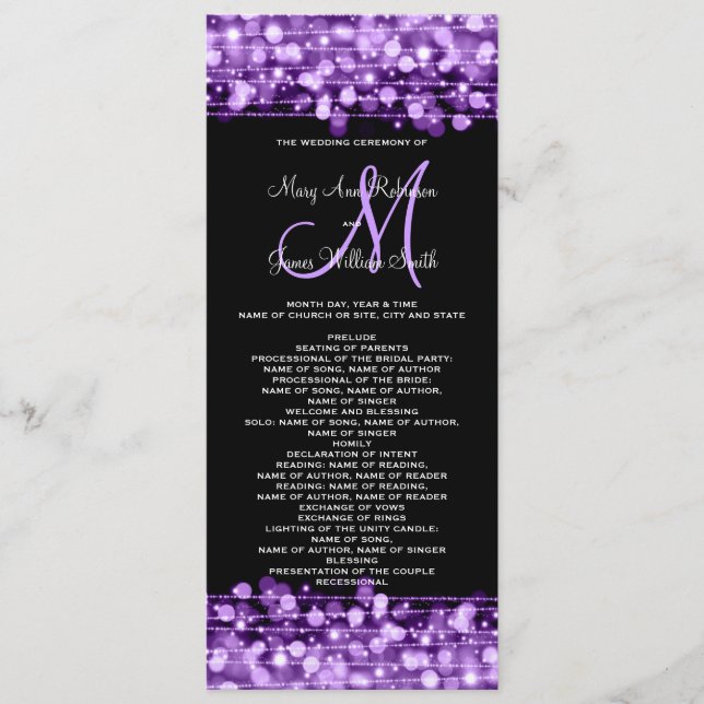 Wedding Program Party Sparkles Purple (Front)
