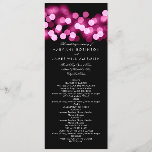 Wedding Program Pink Hollywood Glam (Front)