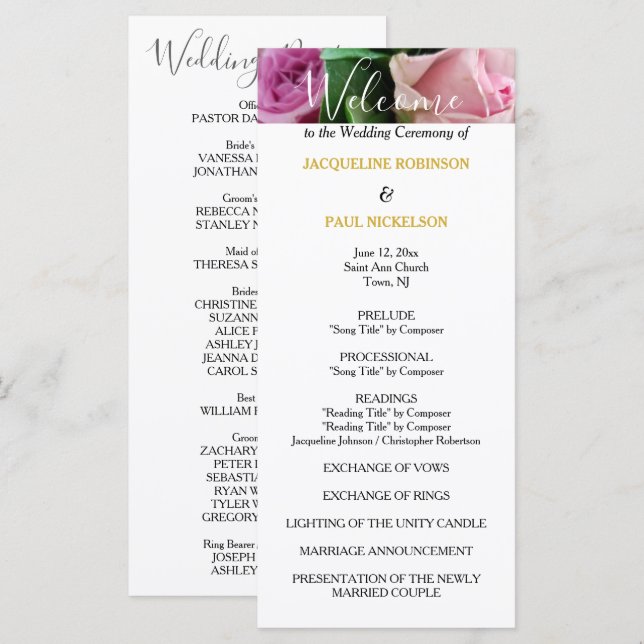 Wedding Program Pink Roses Gold (Front/Back)
