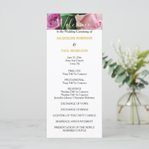 Wedding Program Pink Roses Gold