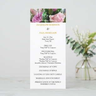 Wedding Program Pink Roses Gold NAMES