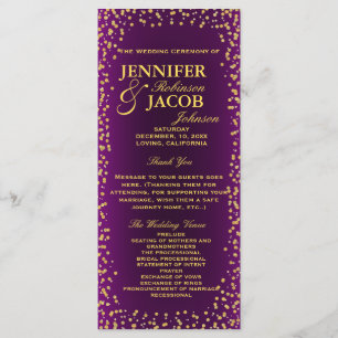 Wedding Program Purple and Gold Confetti