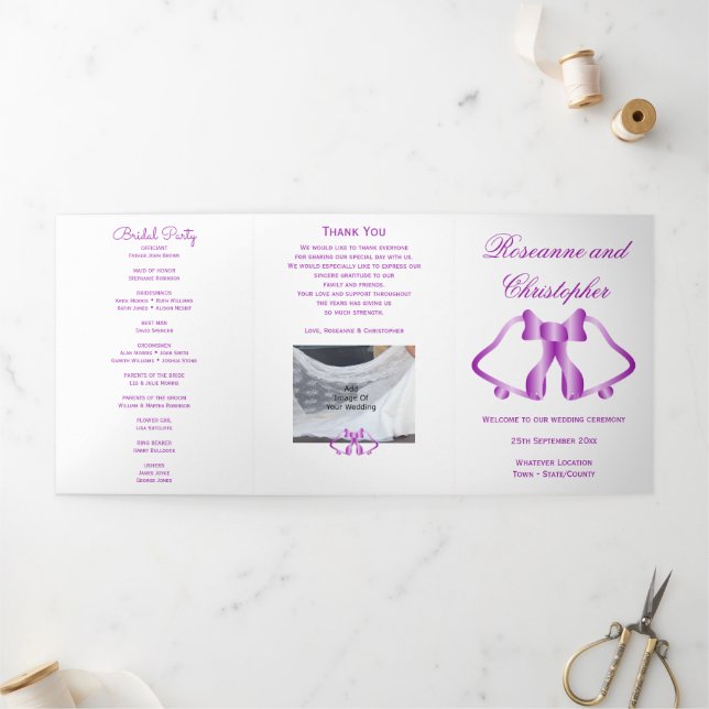 Wedding Program Purple Bells And Ribbon (Outside)