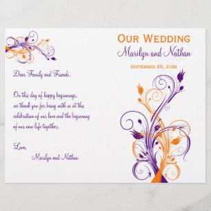 Wedding Program Purple Orange White Floral