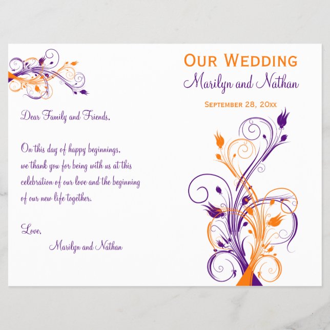 Wedding Program | Purple Orange White| Floral (Front)