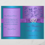 Wedding Program | Purple, Turquoise Floral Hearts<br><div class="desc">This 8.5"x11" bi-fold wedding program or order of service in turquoise blue and purple floral has a purple PRINTED ribbon and a pair of PRINTED diamond jewels and FAUX glitter joined hearts on it that matches the wedding invitation shown below. It is designed to be folded down the center. ****PLEASE...</div>