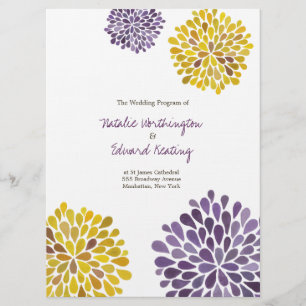 Wedding Program Purple Yellow Watercolor Dahlias