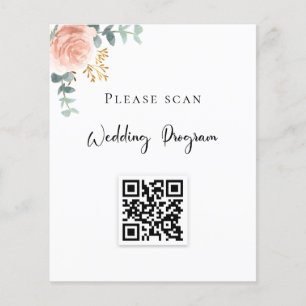Wedding program QR code blush floral eucalyptus