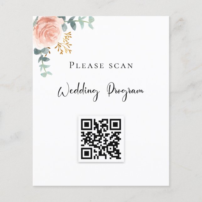 Wedding program QR code blush floral eucalyptus Flyer (Front)