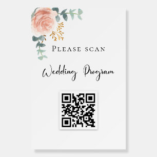 Wedding program QR code blush floral eucalyptus Foam Board