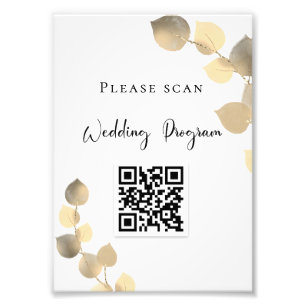 Wedding program QR code eucalyptus golden Photo Print