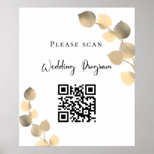 Wedding program QR code eucalyptus golden Poster