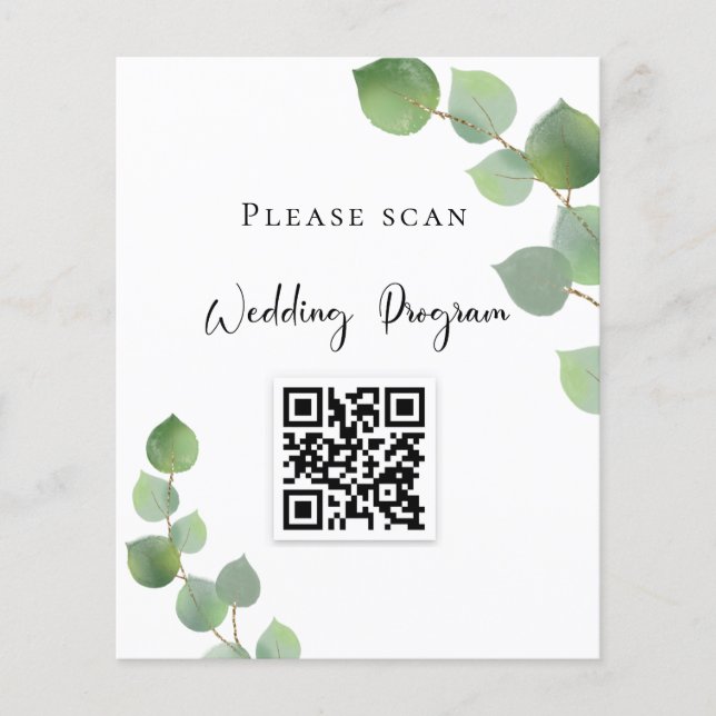 Wedding program QR code eucalyptus greenery (Front)
