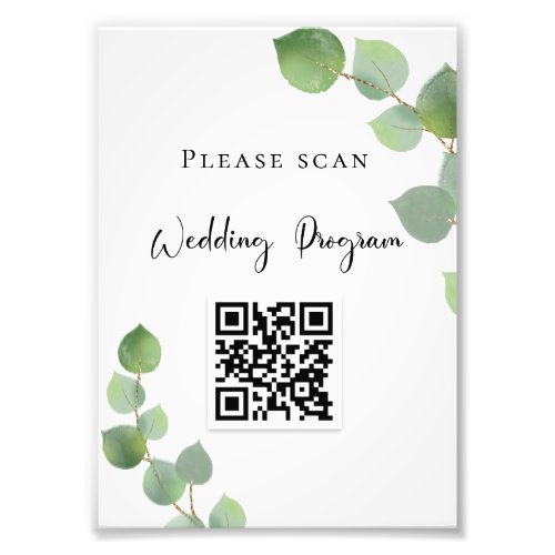 Wedding program QR code eucalyptus greenery Photo Print