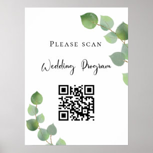 Wedding program QR code eucalyptus greenery Poster
