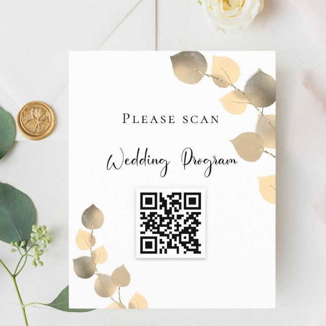 Wedding program QR code golden eucalyptus (Creator Uploaded)