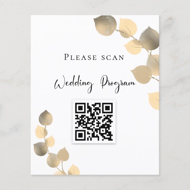 Wedding program QR code golden eucalyptus Flyer (Front)