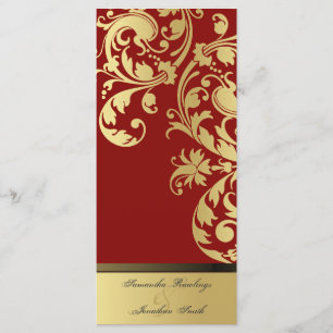 Wedding Program - Red & Gold Shimmer Floral