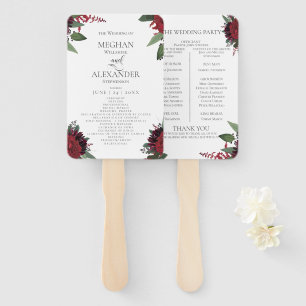 Wedding Program Rich Burgundy Marsala Floral Hand Fan