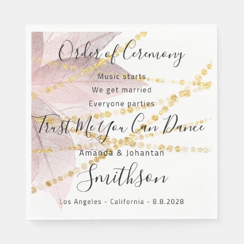 Wedding Program Rose Floral Funny Quotes Gold Napkins