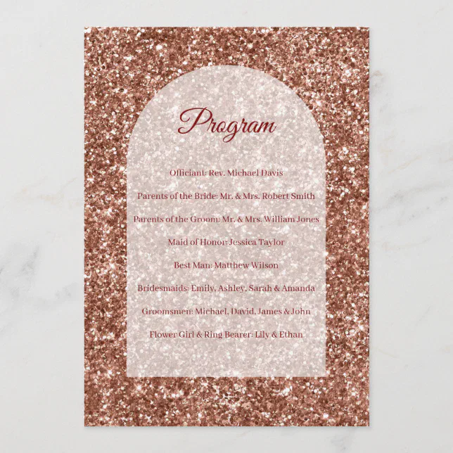 Rose Gold Program Wedding Program Rose Gold Ceremony Arched Glitter | Zazzle