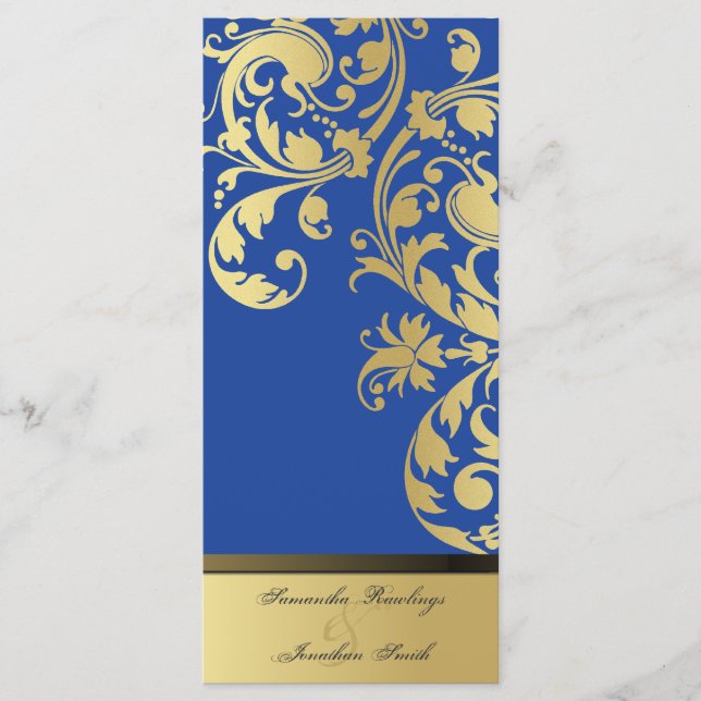 Wedding Program - Royal Blue & Gold Shimmer Floral (Front)
