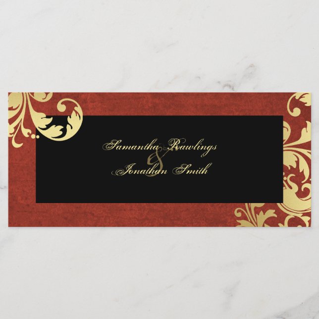Wedding Program - Royal Red & Gold Shimmer Floral (Front)
