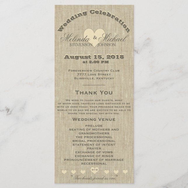 Wedding Program Rustic Linen (Front)