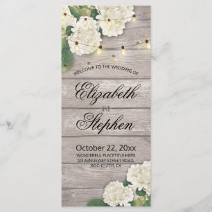 Wedding Program Rustic Wood Flowers String Lights