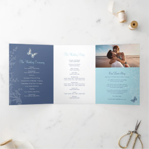 Wedding program shades of blue butterflies