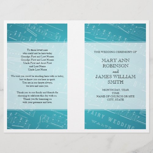 Wedding Program Sheet Music Blue