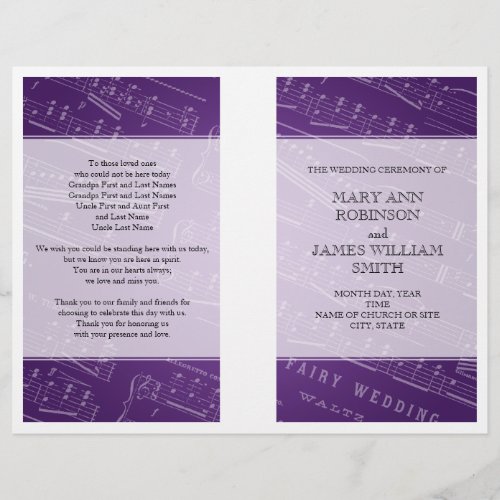 Wedding Program Sheet Music Purple