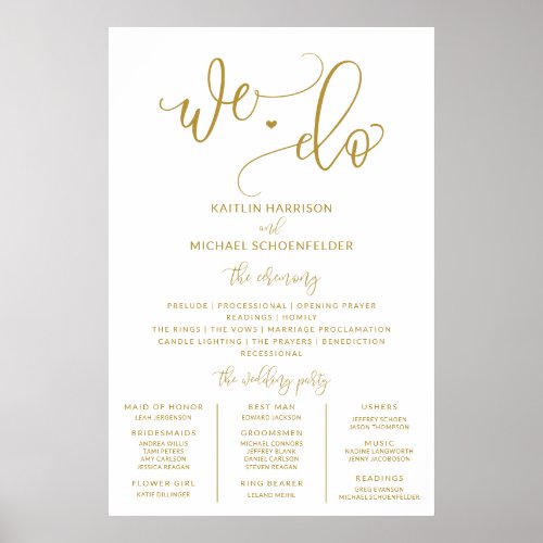 Wedding Program Sign Size Gold Calligraphy