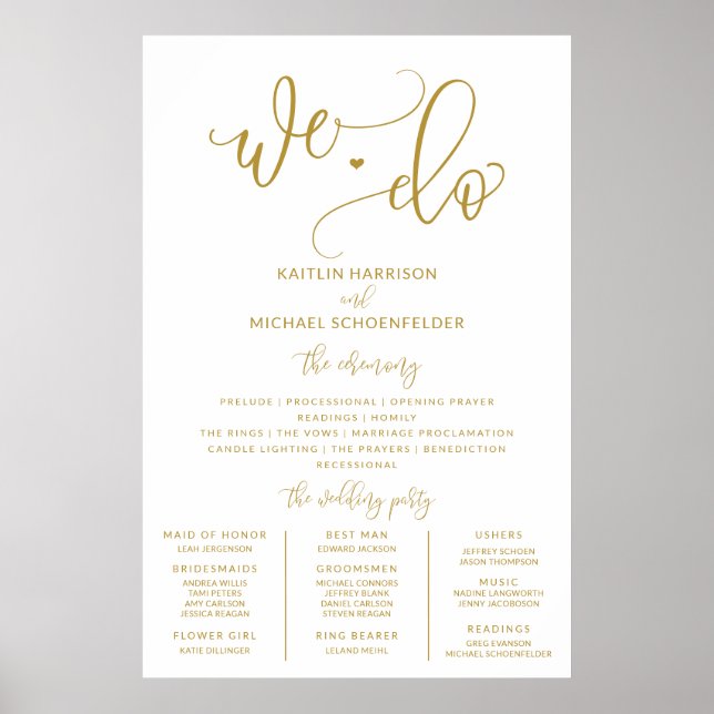 Wedding Program Sign Size Gold Calligraphy (Front)