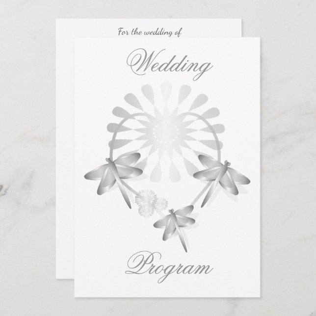 Wedding Program Silver Dragonflies Heart (Front/Back)